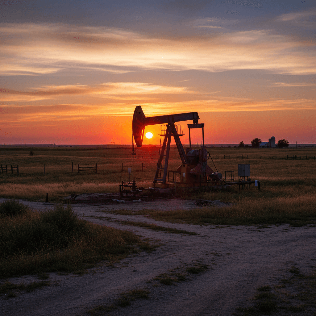 Oil pump jack at sunset