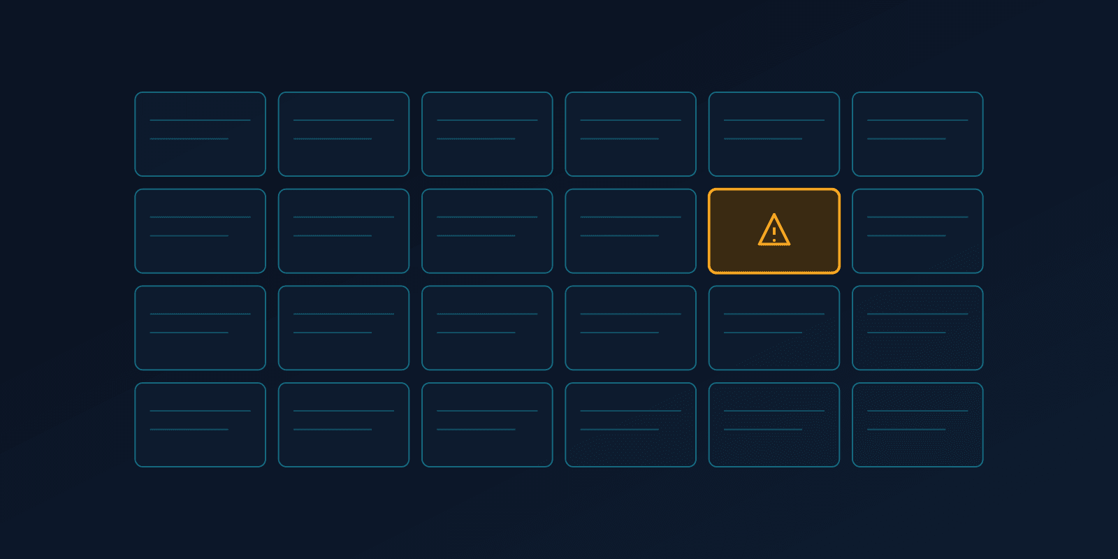 Grid of dark blue tiles with one highlighted orange tile containing a warning triangle icon.
